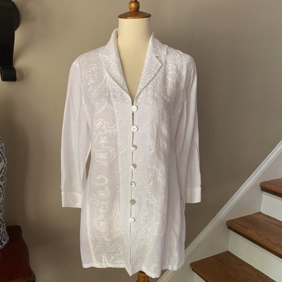 Chico's White Linen Button Down Tunic Small - Picture 3 of 6